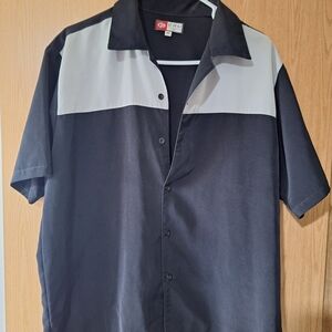 Vintage IZ-IT-U Short-Sleeve Two-Tone Button-Down Shirt - Black and Light Gray